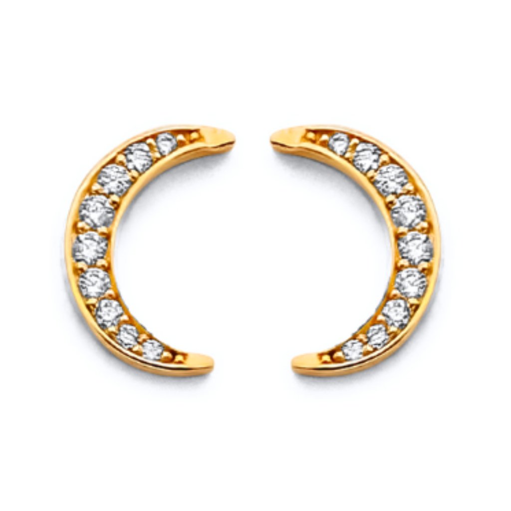 14kt Gold Cz Moon Push Back Fancy Earrings